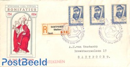 Bonifacius 1v, FDC, closed flap, typed address, 3 stamps